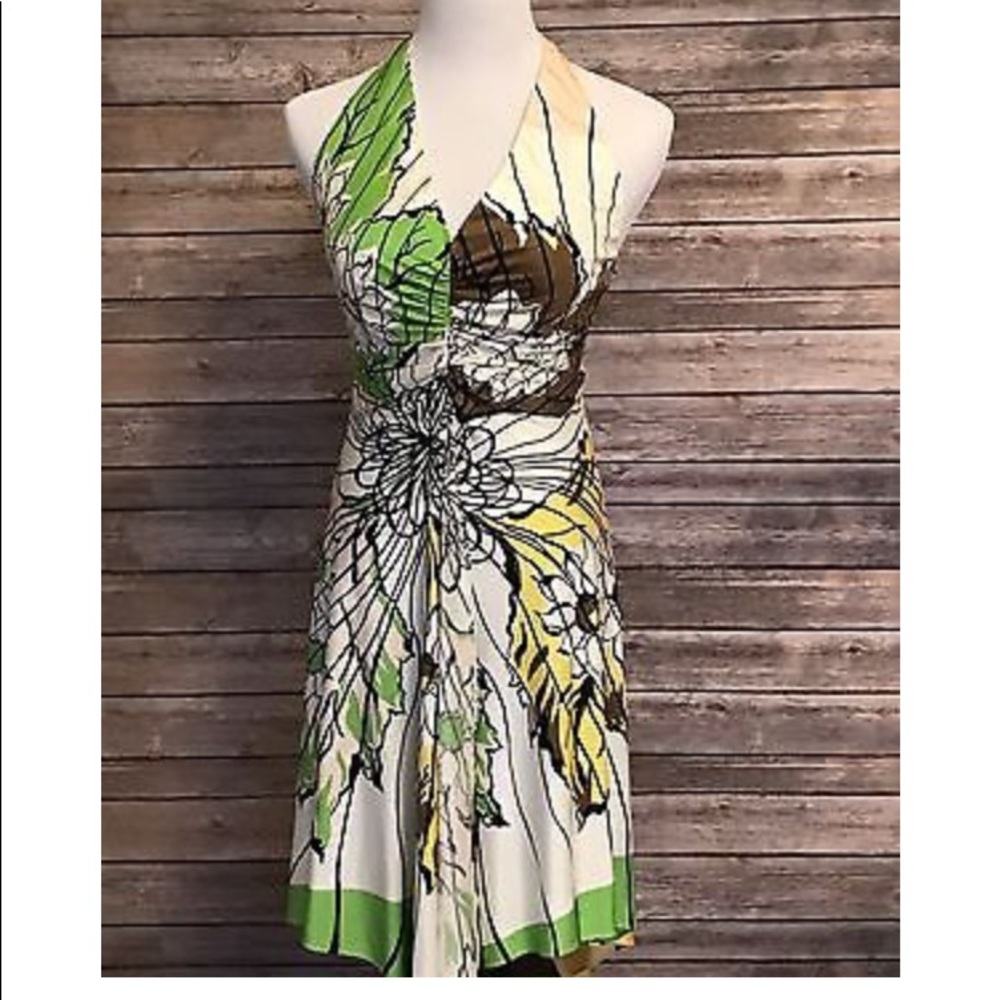 Halter Floral Abstract Chetta B Silk Dress Sz 6